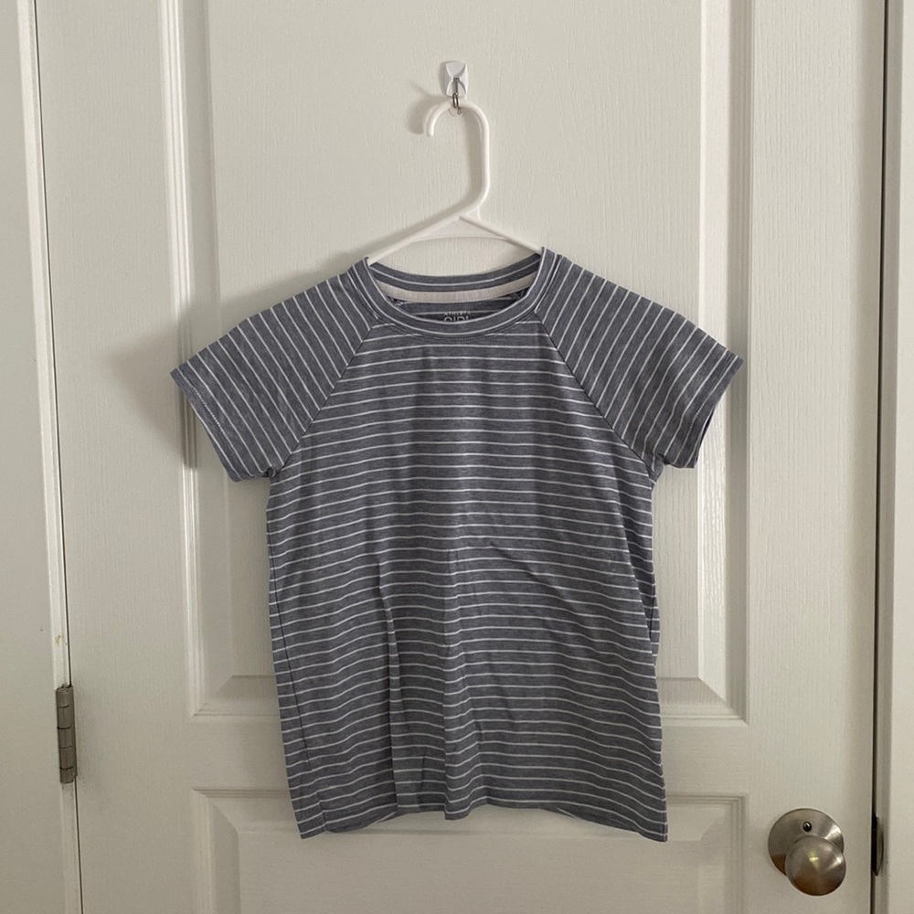 Athleta Girl Grey & White Striped Tee